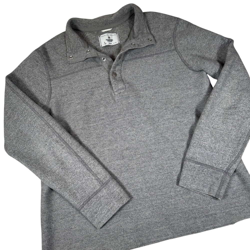 Reigning Champ Mens Heather Grey Snap Henley Pullover Canada M Sweatshirt Fleece